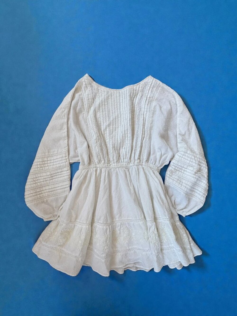 LoveShackFancy White Cotton Lace Pintuck Mini Dress S/M